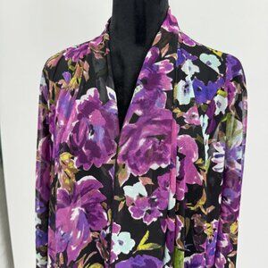 Susan Graver Womens Floral Chiffon Cardigan Kimono 1X Purple Lightweight‎ Sheer